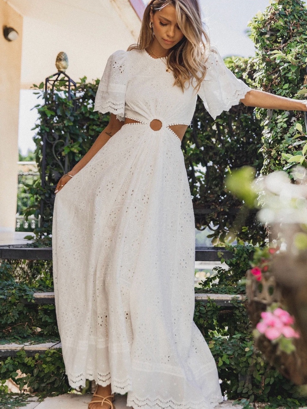 Petal & Pup White Eyelet Cutout Maxi Dress
